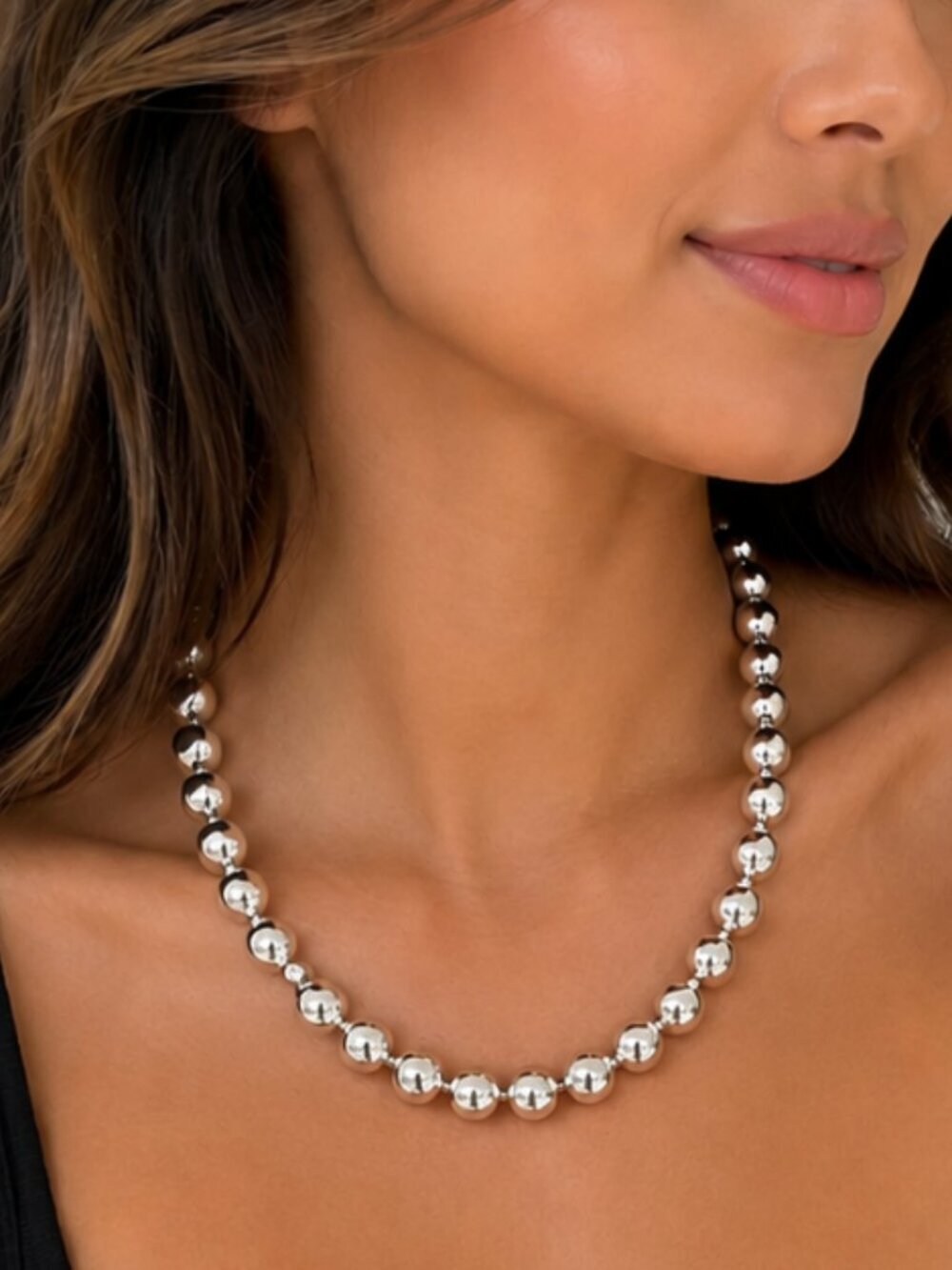 925 Sterling Silver Bead Necklace 10 MM Bead Necklace Ball Statement Necklace
